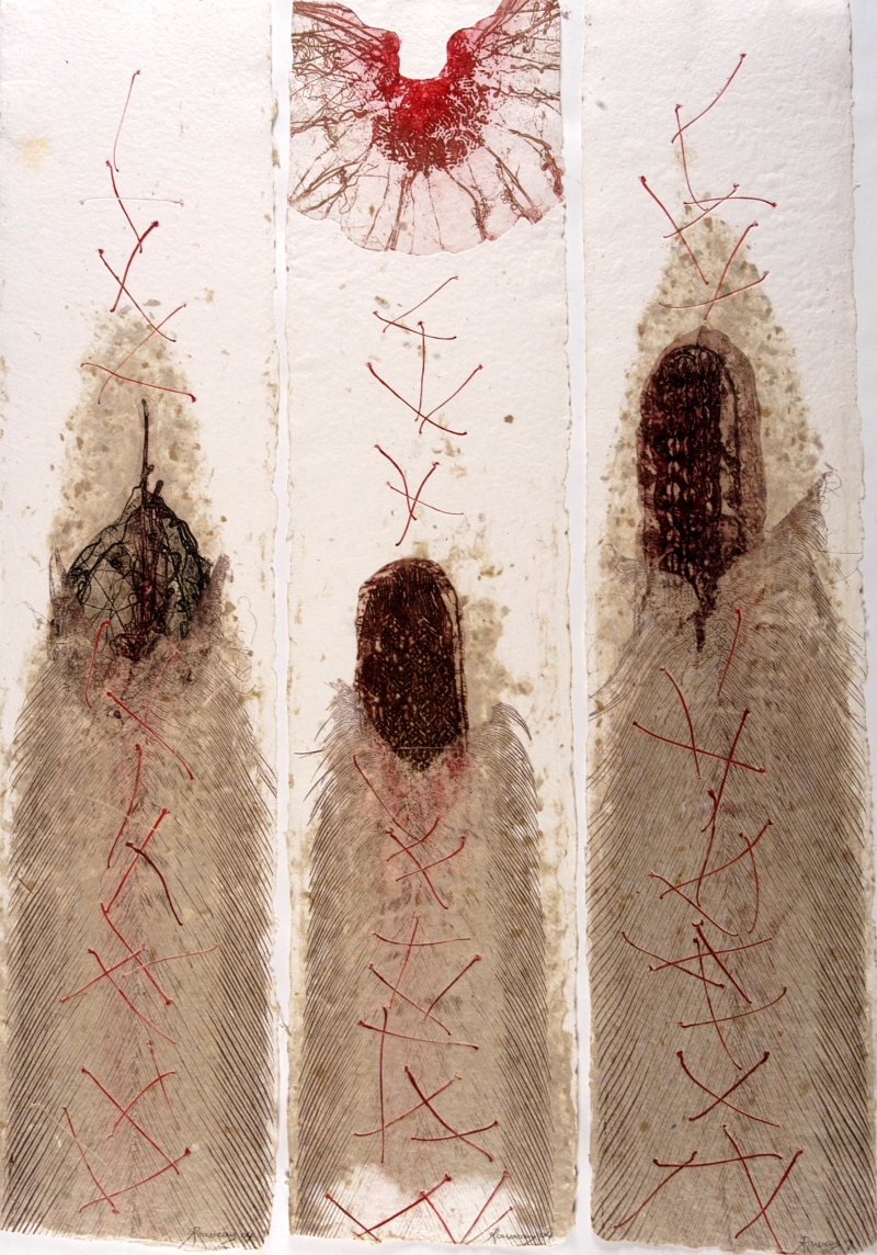 Les trois souffles - 120x120 cm - papiers ,eaux fortes, Dominique Rousseau - Contact