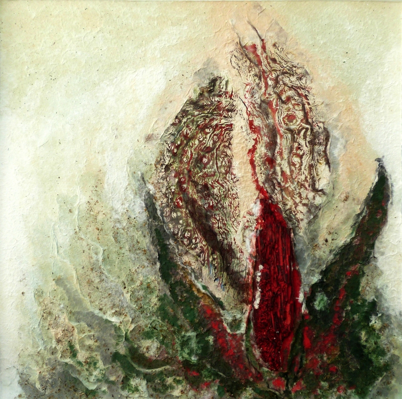 Chemin rouge  - 100x100 cm , Dominique Rousseau - Contact